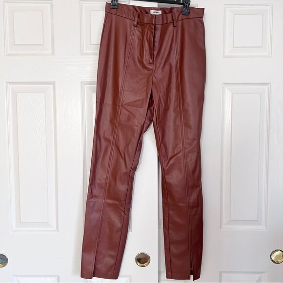 Jason Wu Skinny Slim Pants Brown Slit Hem Faux Leather Large NWT MSRP $168 - Picture 1 of 7